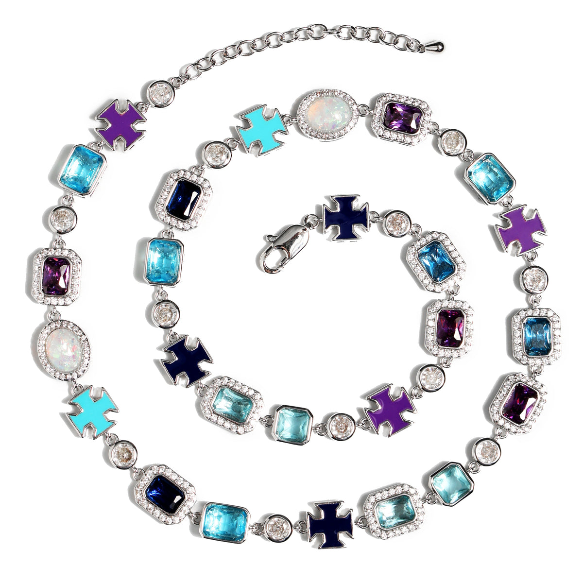Blue Multi Gemstone Motif Necklace Set