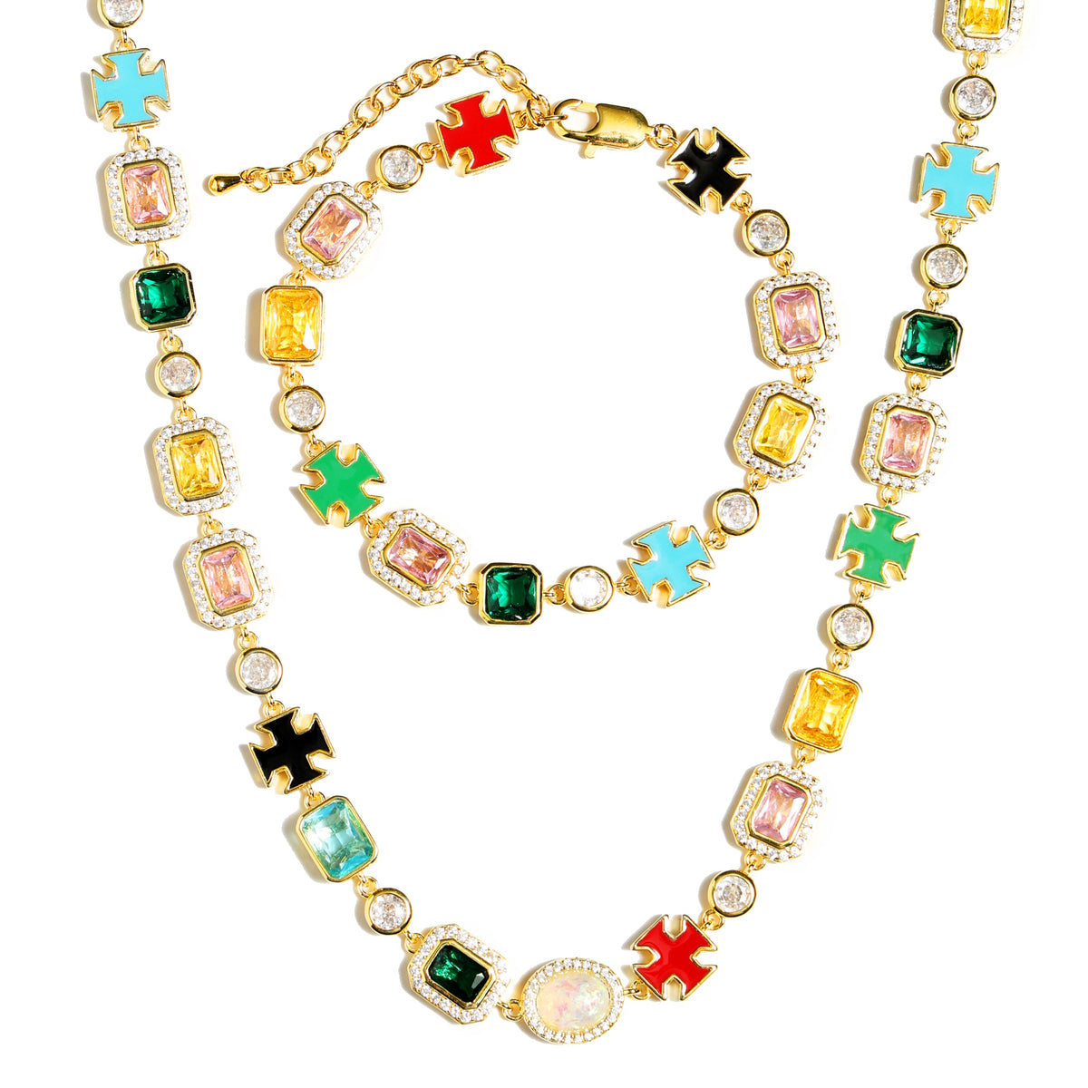 Multicolor Gemstone Motif Anklet
