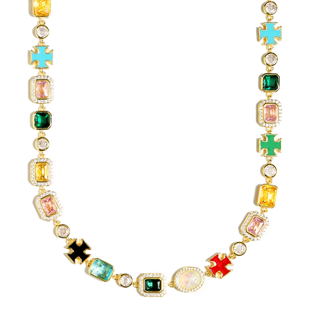 Multi Gemstone Motif Set(Gemstone Necklace & Bracelet)