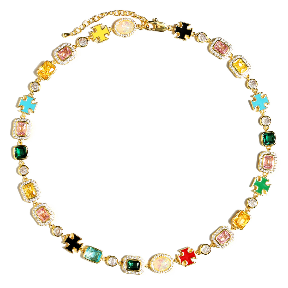 Multi Gemstone Motif Set(Gemstone Necklace & Bracelet)
