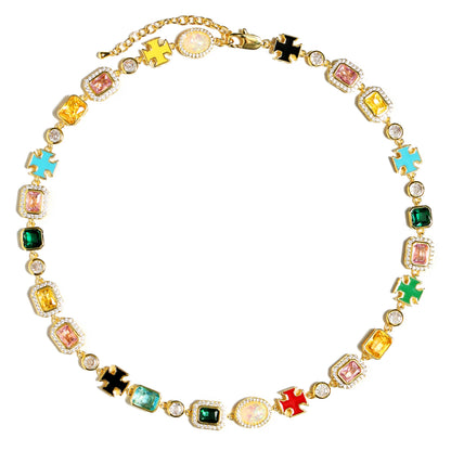 Multi Gemstone Motif Set(Gemstone Necklace & Bracelet)