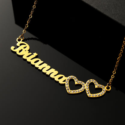 Double Heart Name Necklace