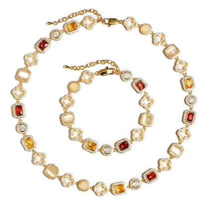 Iced Gemstone Set(Gemstone Necklace ＆ Bracelet)