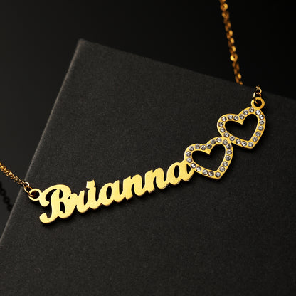 Double Heart Name Necklace