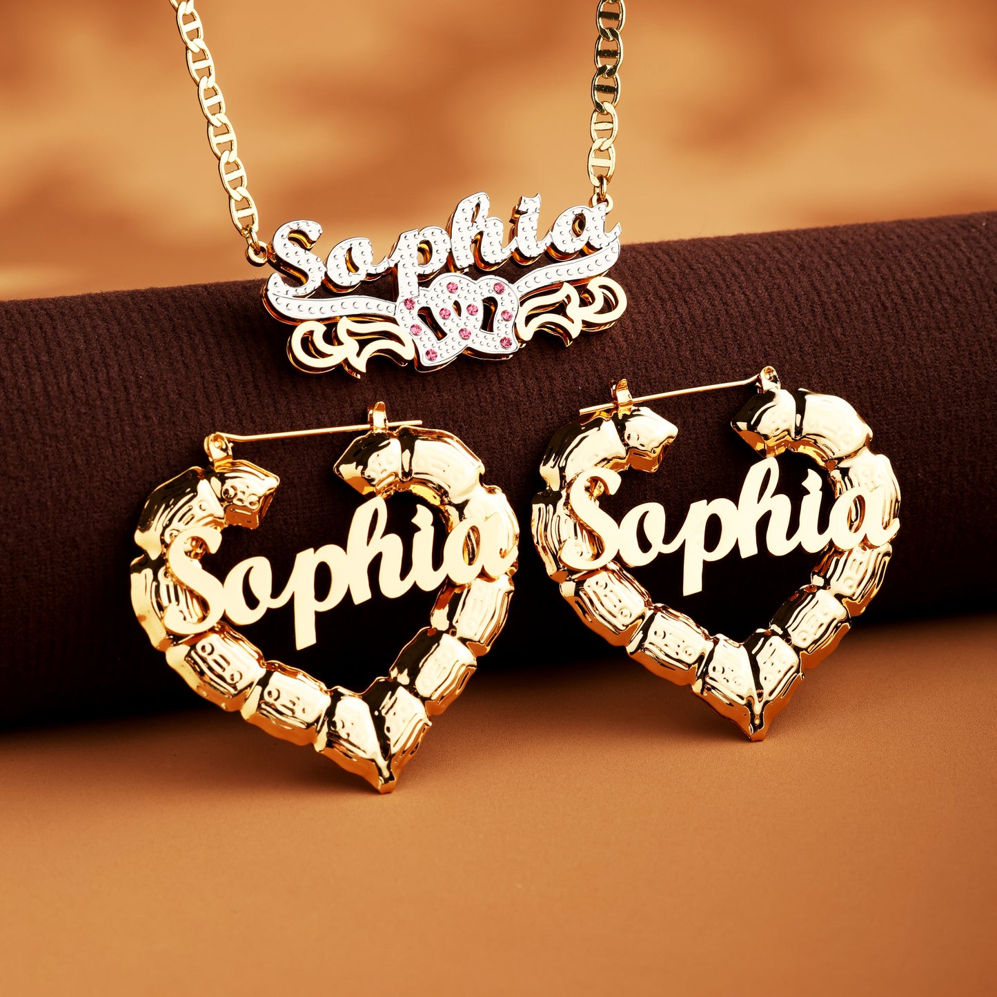 Customized Heart Name Necklace and Earrings