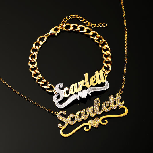 Double Plated Name Necklace and Bracelet Set