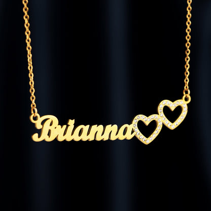 Double Heart Name Necklace