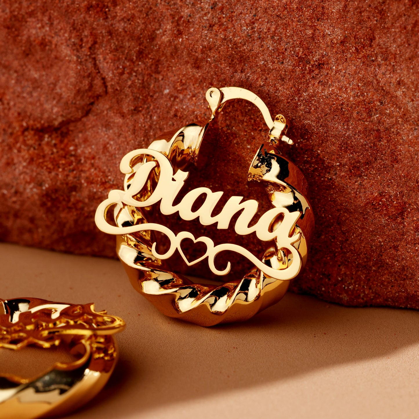 Customized Name Gold Hollow Heart Earrings