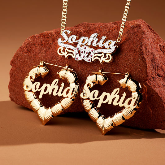 Customized Heart Name Necklace and Earrings