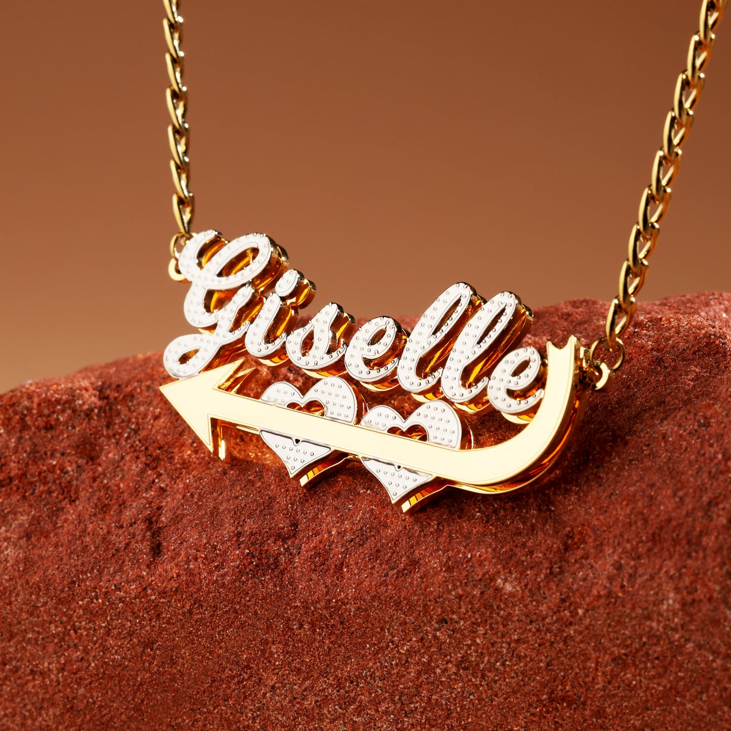 Double Heart Custom Name Necklace - Eternal Love