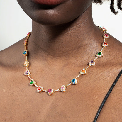 Heart Shaped Colorful Synthetic Decorated Necklace