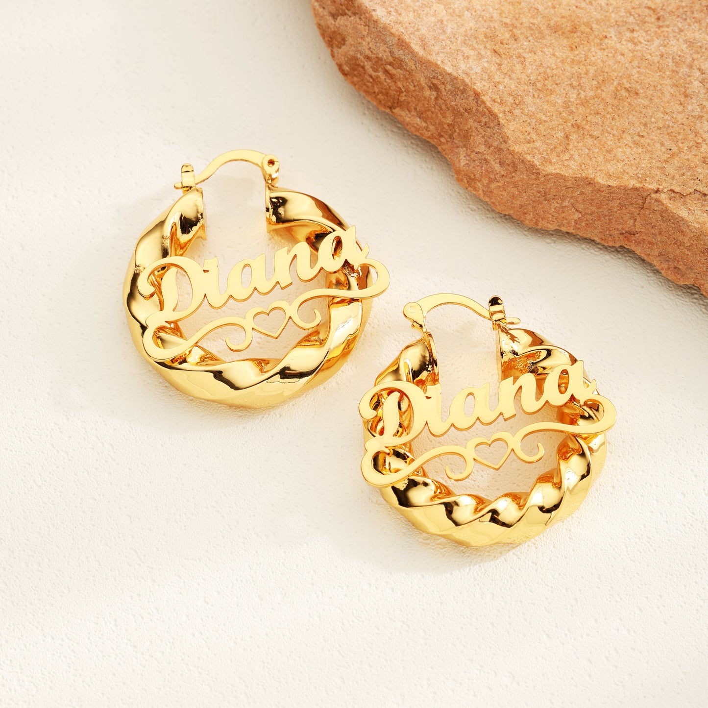 Customized Name Gold Hollow Heart Earrings