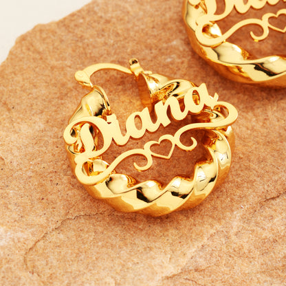 Customized Name Gold Hollow Heart Earrings