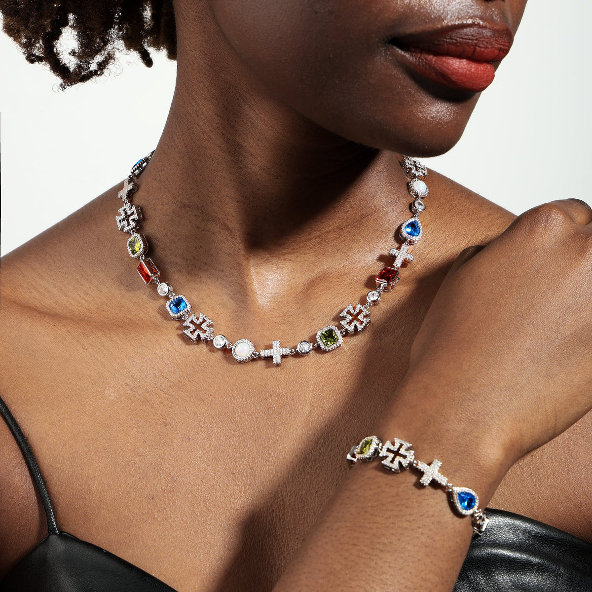 Multi Gemstone & Cross Necklace