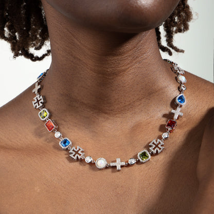 Multi Gemstone & Cross Necklace