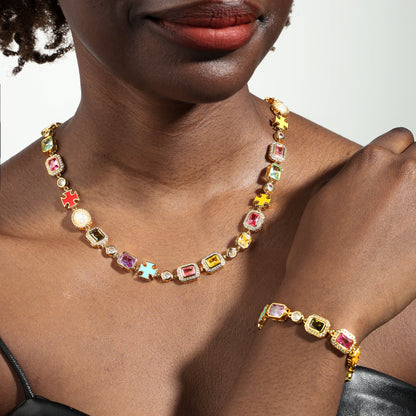 Pink Multi Gemstone Motif Bracelet