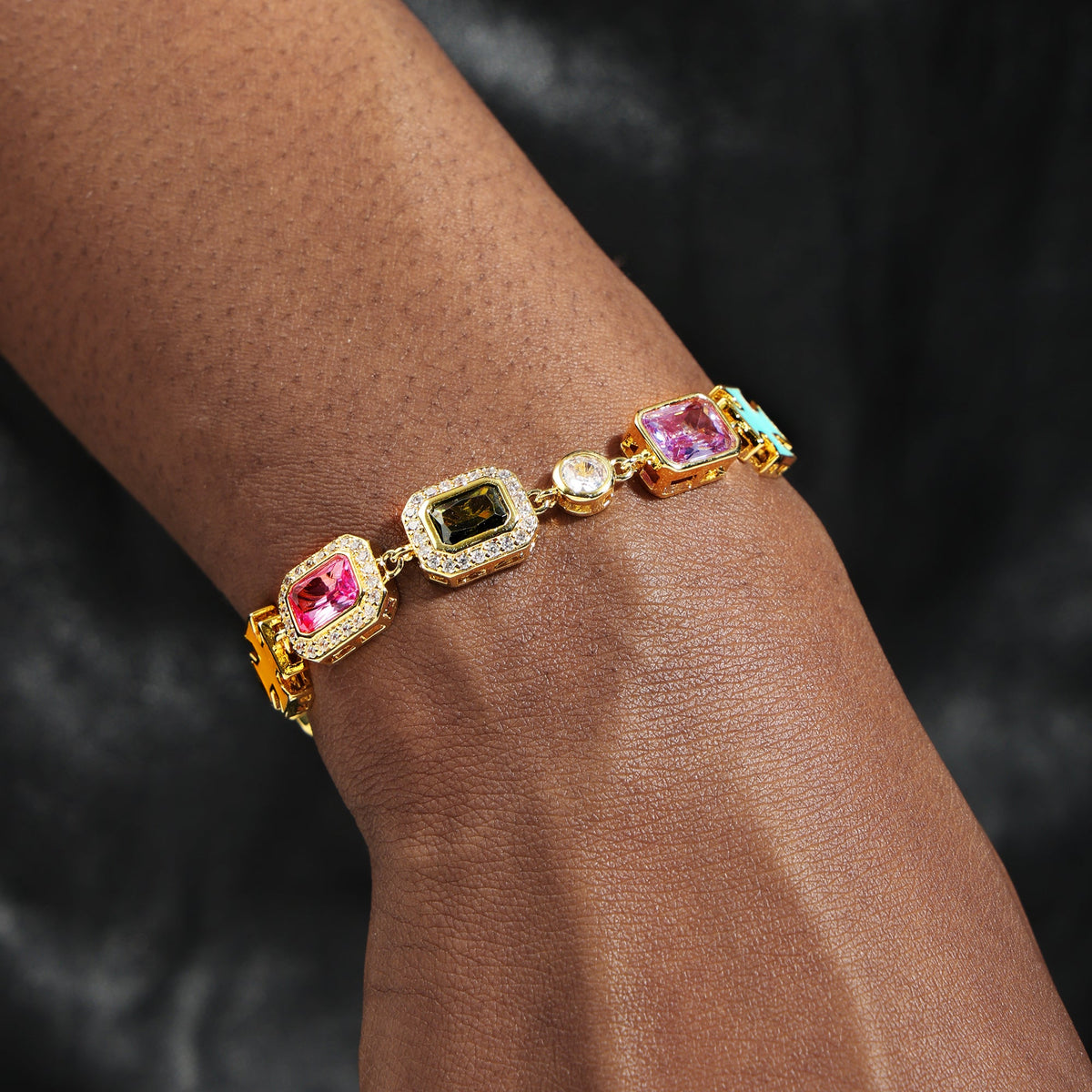 Pink Multi Gemstone Motif Bracelet