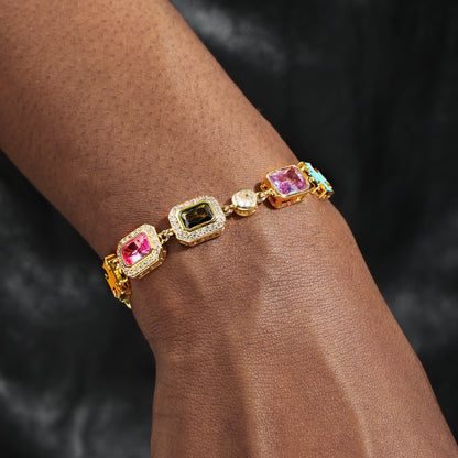 Pink Multi Gemstone Motif Necklace Set (Unisex Necklace ＆ Bracelet)