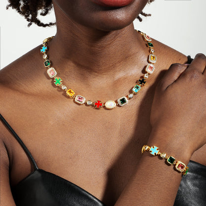Multi Gemstone Motif Set(Gemstone Necklace & Bracelet)