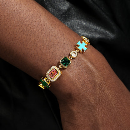 Multi Gemstone Motif Set(Gemstone Necklace & Bracelet)