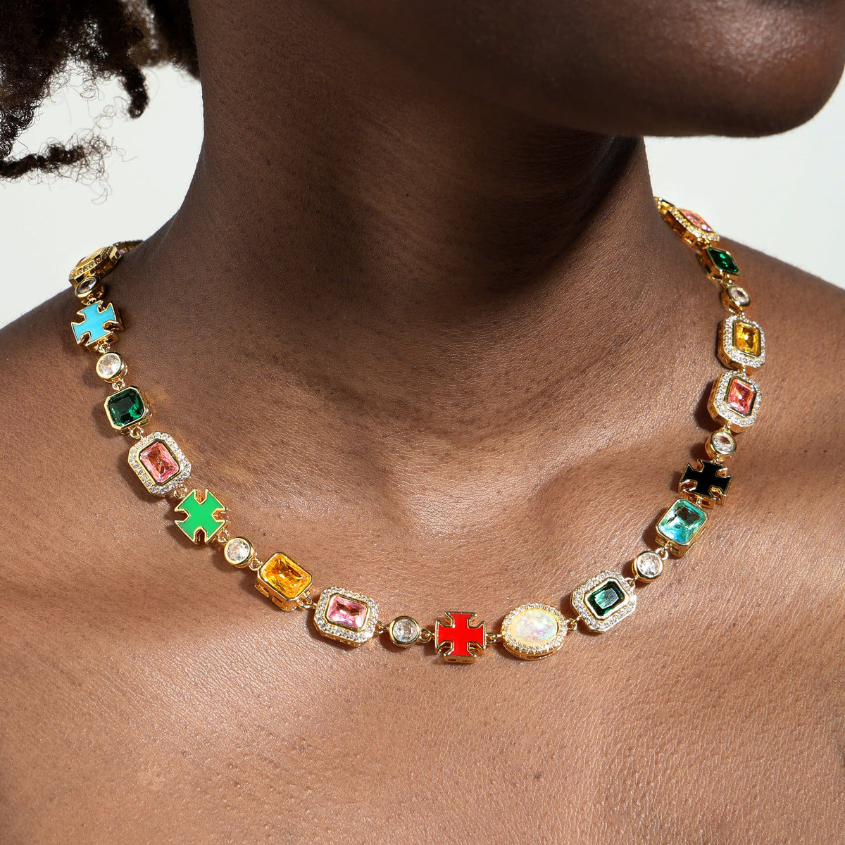 Multi Gemstone Motif Set(Gemstone Necklace & Bracelet)