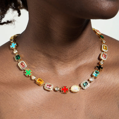 Multi Gemstone Motif Set(Gemstone Necklace & Bracelet)
