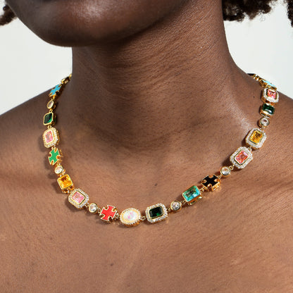 Multi Gemstone Motif Set(Gemstone Necklace & Bracelet)