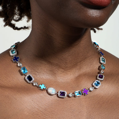 Blue Multi Gemstone Motif Necklace Set