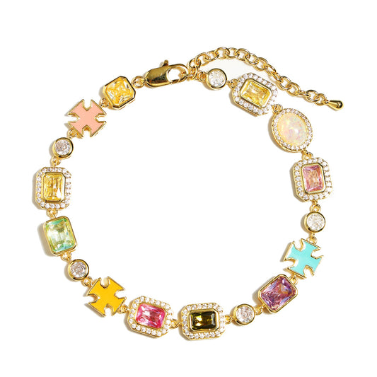 Pink Multi Gemstone Motif Anklet