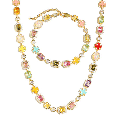Pink Multi Gemstone Motif Bracelet