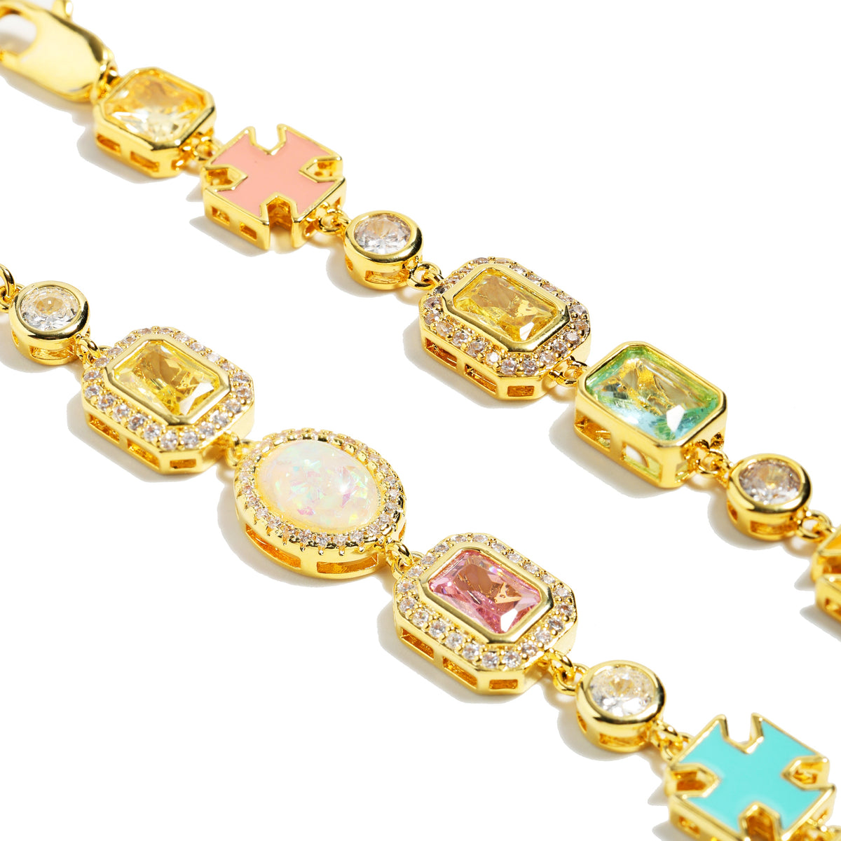 Pink Multi Gemstone Motif Bracelet