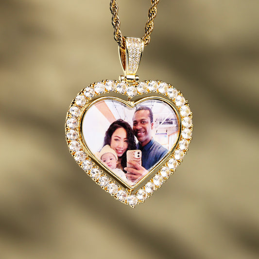 3D Heart Shaped Custom Rotating Picture Pendant