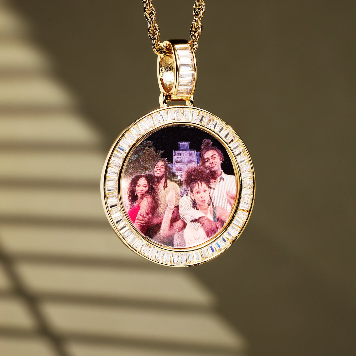 Custom Baguette Round Picture Pendant