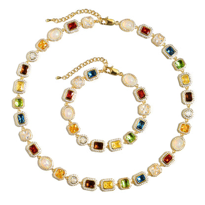 Motley Gemstone Necklace Set (Unisex Necklace ＆ Bracelet)