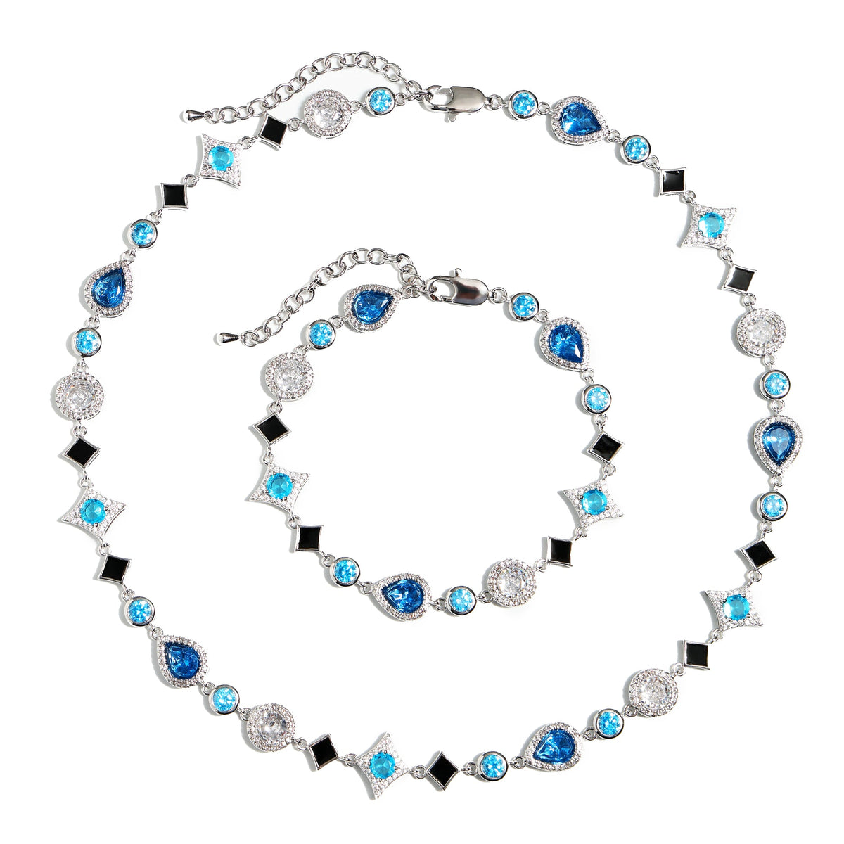 Star Motif Blue Multi Gemstone Necklace Set