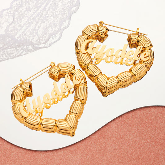 Heart Shaped Name Hoop Earrings