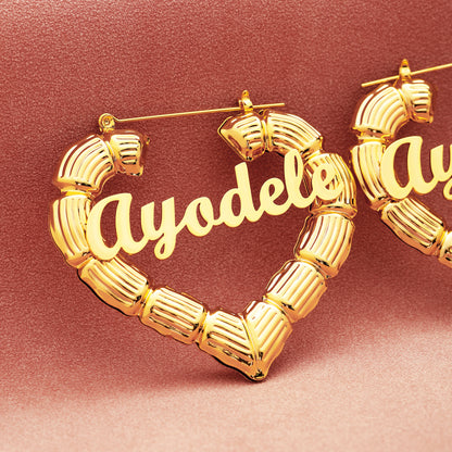 Heart Shaped Name Hoop Earrings