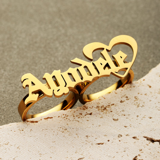 Two Finger Old English Name Ring