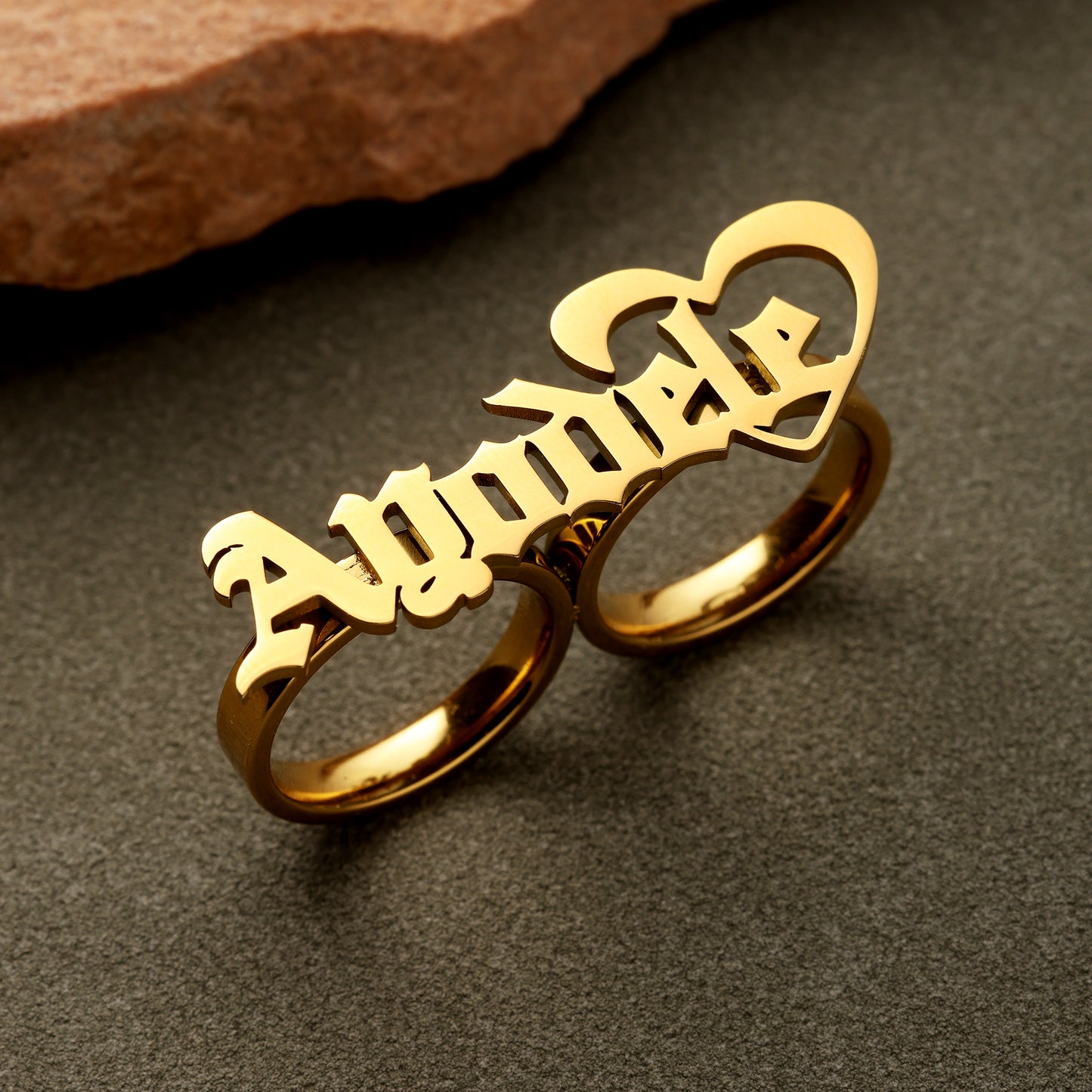 Two Finger Old English Name Ring