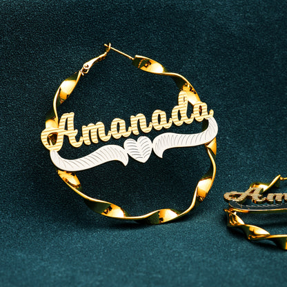 Large Hoop Heart-shaped Name Earrings