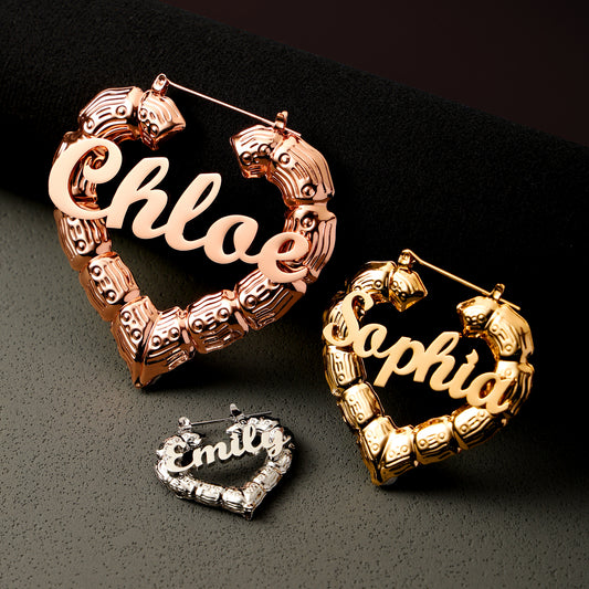 Heart Shaped Name Hoop Earrings