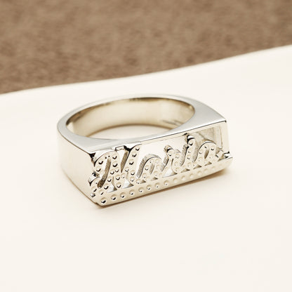 Iced Script Name Ring