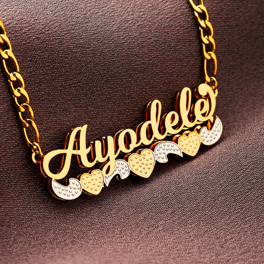 Double Plated Three Hearts Name Necklace