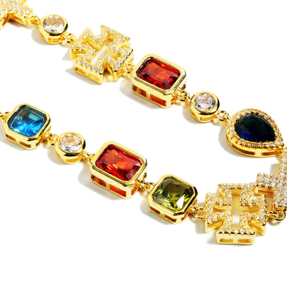 Multi Gemstone & Cross Anklet