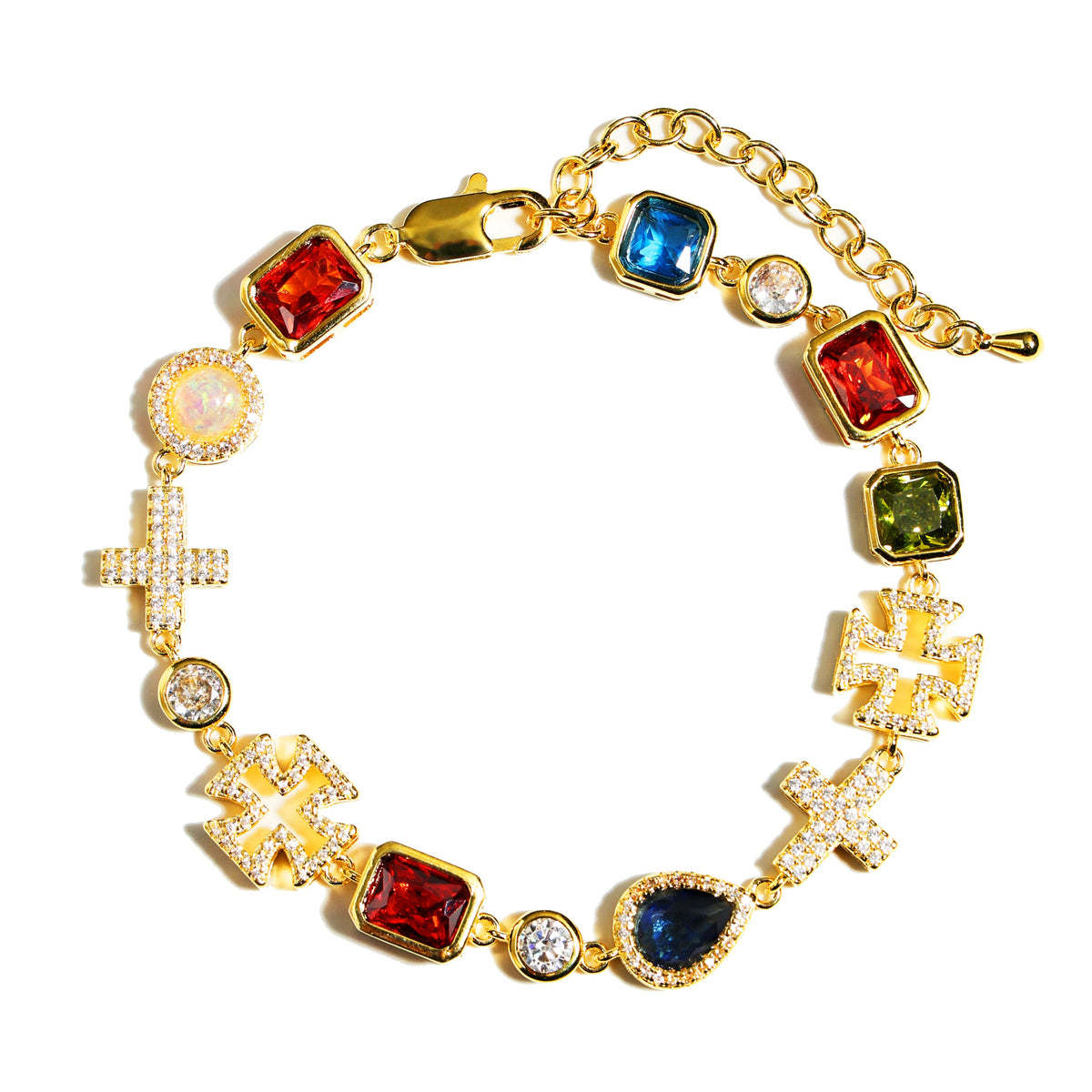Multi Gemstone & Cross Anklet