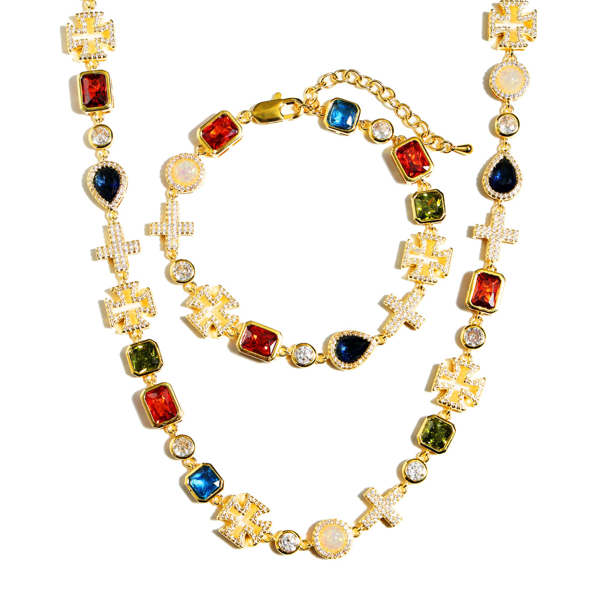 Multi Gemstone & Cross Anklet