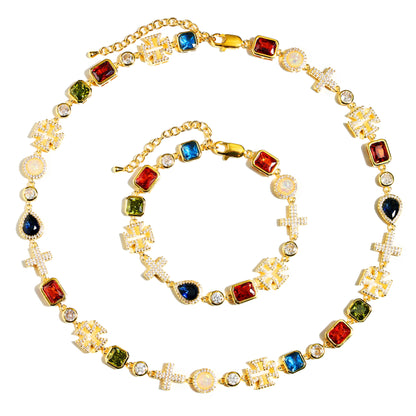 Multi Gemstone & Cross Set