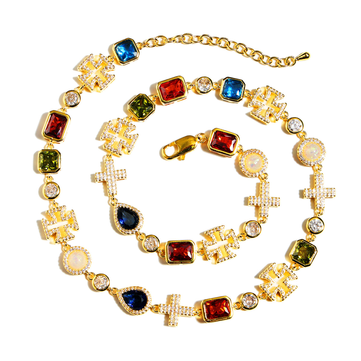 Multi Gemstone & Cross Anklet
