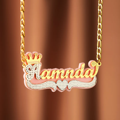 Double Plated  Heart Crown Name Necklace