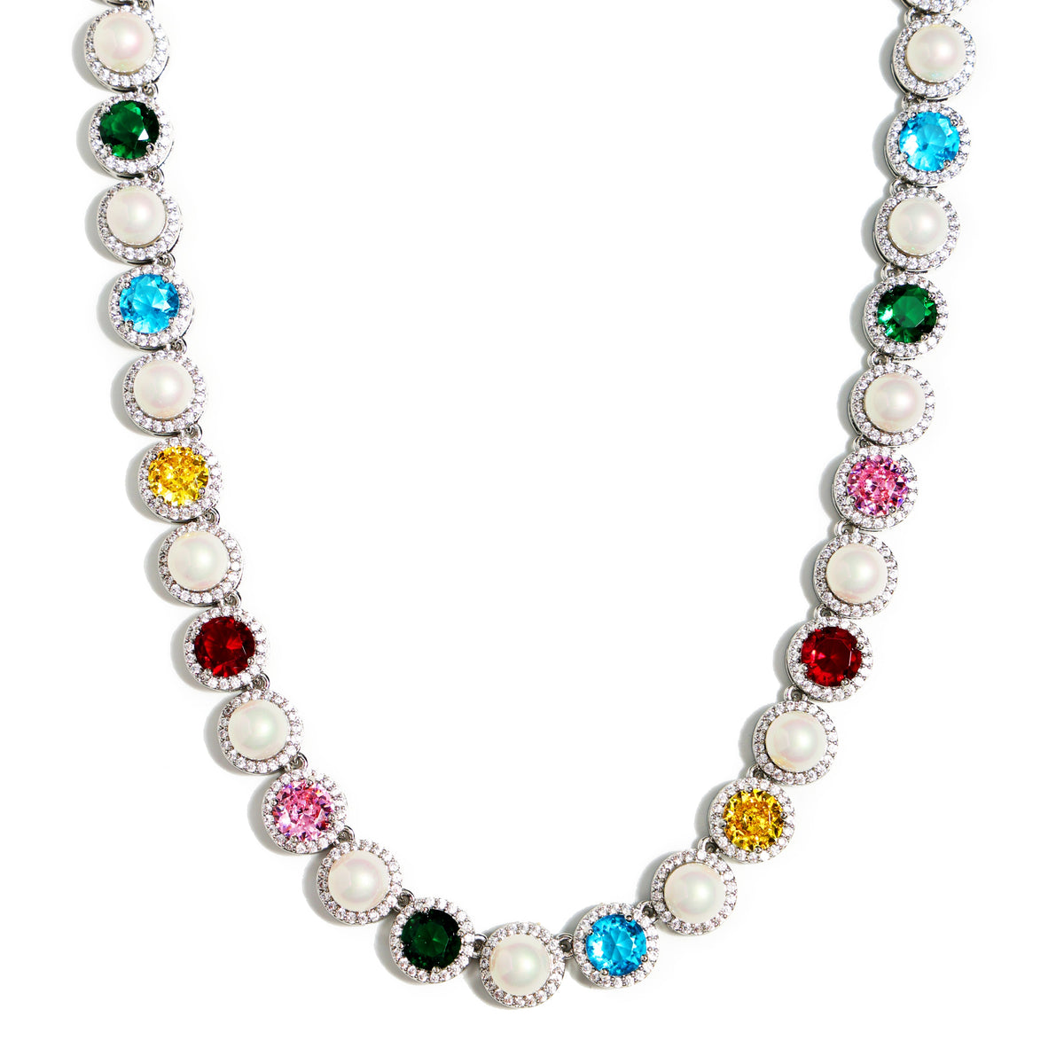 Silver Rainbow Serenade Gemstone Necklace